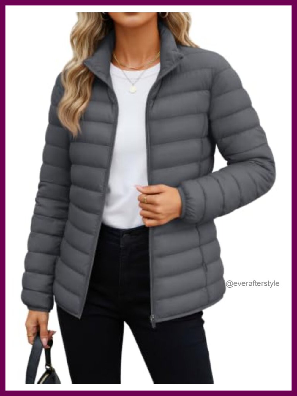 Lightweight Quilted Puffer Jacket Nylon Slim Fit Zip Pockets